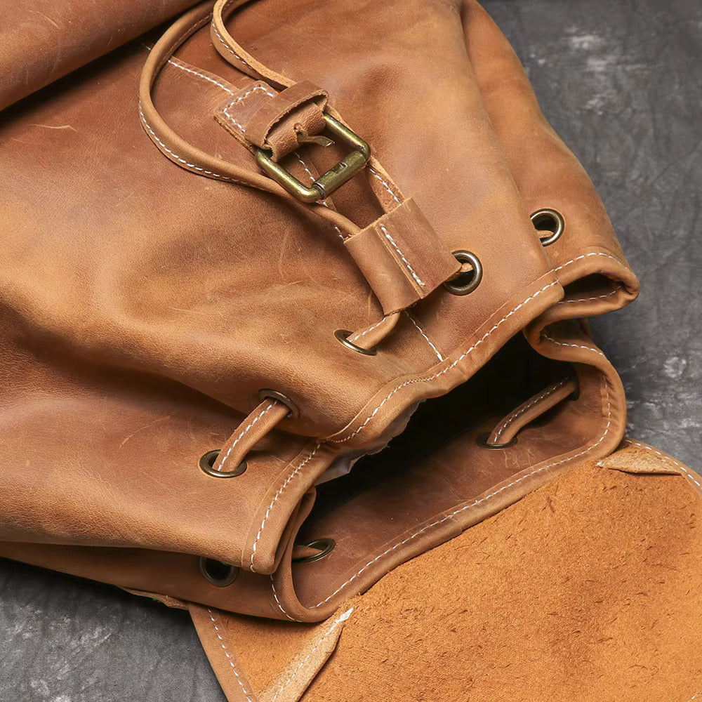 Rustic Nomad Leather Backpack - Fushia