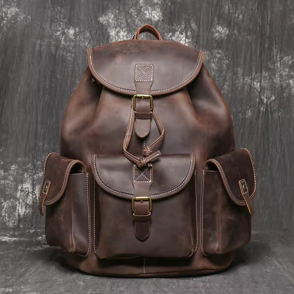 Rustic Nomad Leather Backpack - Fushia