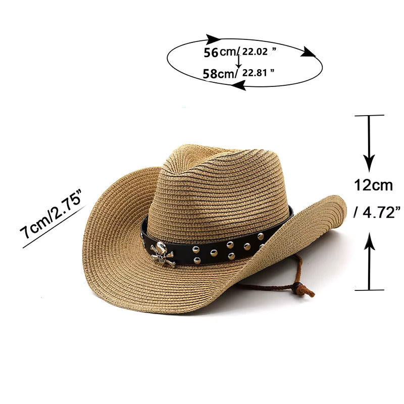 Western Cowboy Hat with Skull Band - Fushia