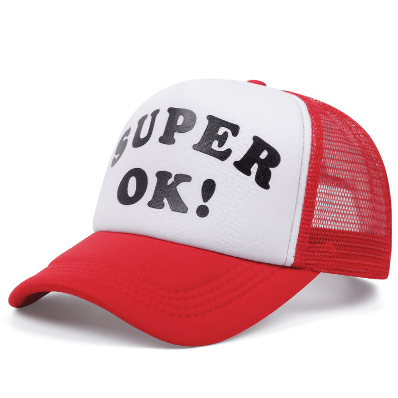 SUPER OK! Mesh Trucker Hat - Retro Vibes, Modern Comfort - Red