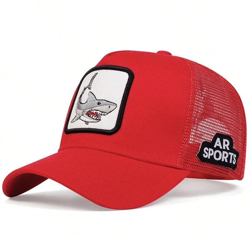 Embroidered Shark Patch Trucker Hat - Fushia