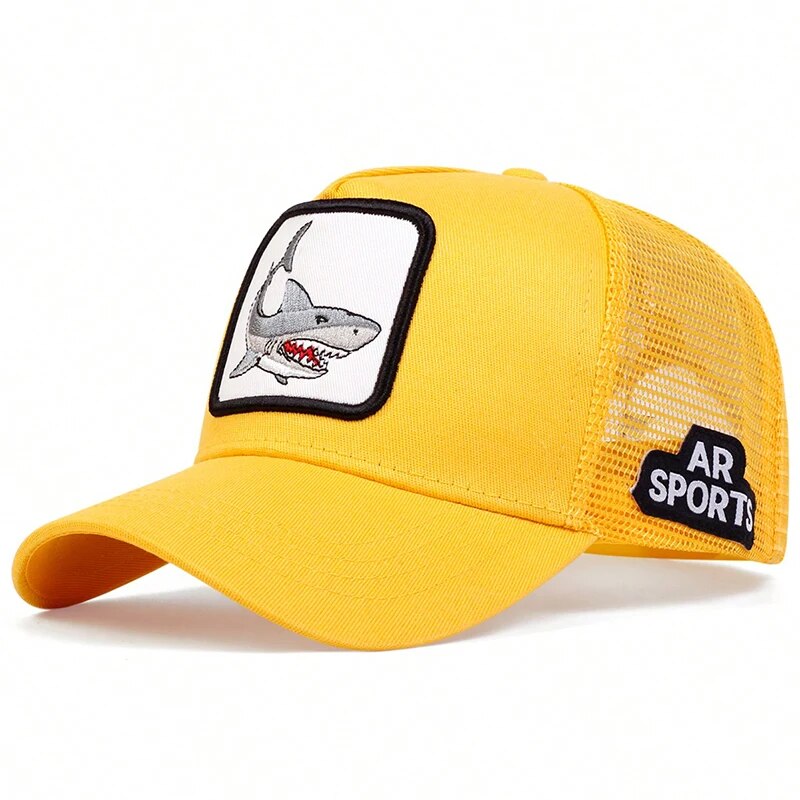 Embroidered Shark Patch Trucker Hat - Fushia