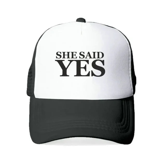 She Said Yes Proposal Trucker Hat - Black