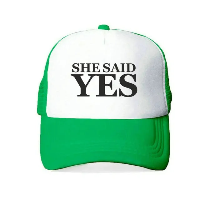She Said Yes Proposal Trucker Hat - Green