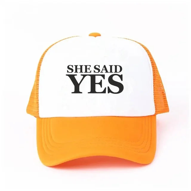 She Said Yes Proposal Trucker Hat - Black - Orange