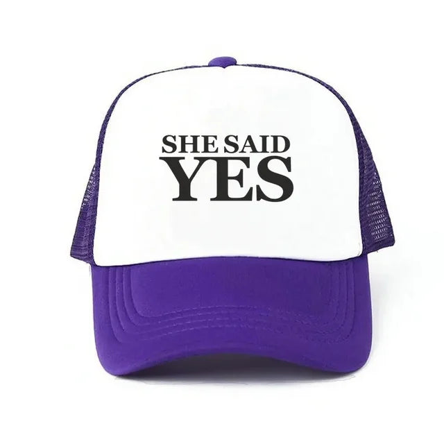 She Said Yes Proposal Trucker Hat - Purple