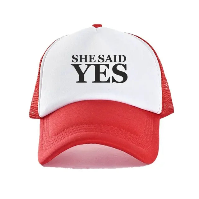 She Said Yes Proposal Trucker Hat - Red