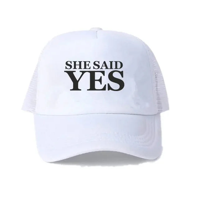 She Said Yes Proposal Trucker Hat - White