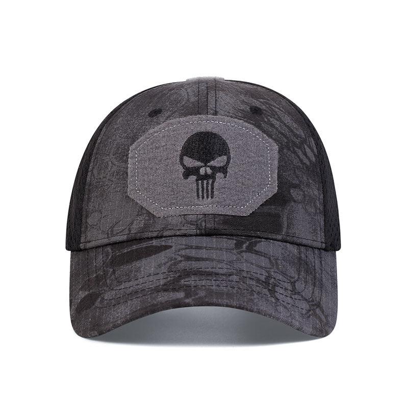Skull Patch Trucker Hat Front - Serpentine Dark Gray