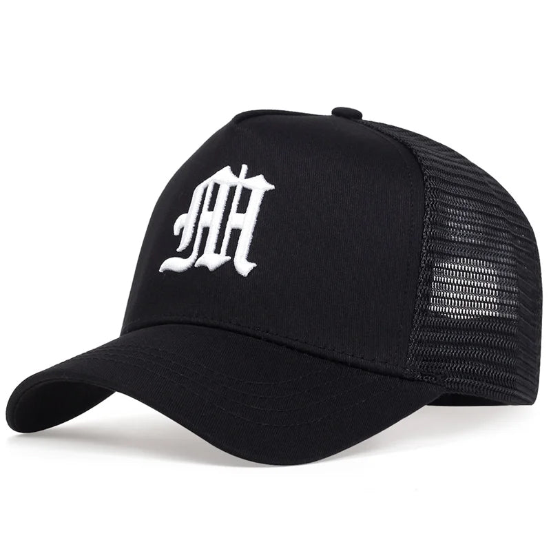 Sleek Embroidered M Trucker Hat - Black & White