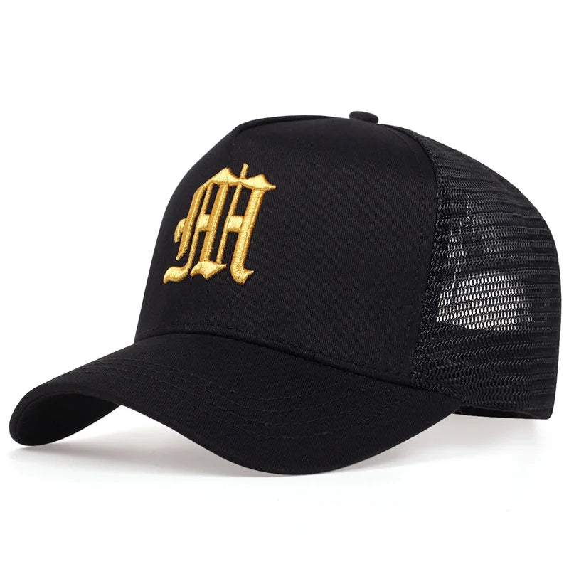 Sleek Embroidered M Trucker Hat - Gold