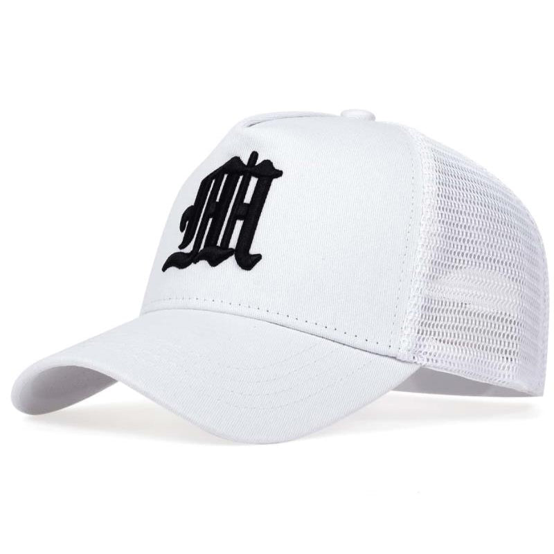 Sleek Embroidered M Trucker Hat - White