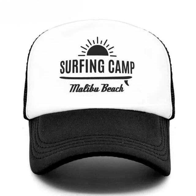 Sunset Beach Surfing Camp Trucker Hat - Black