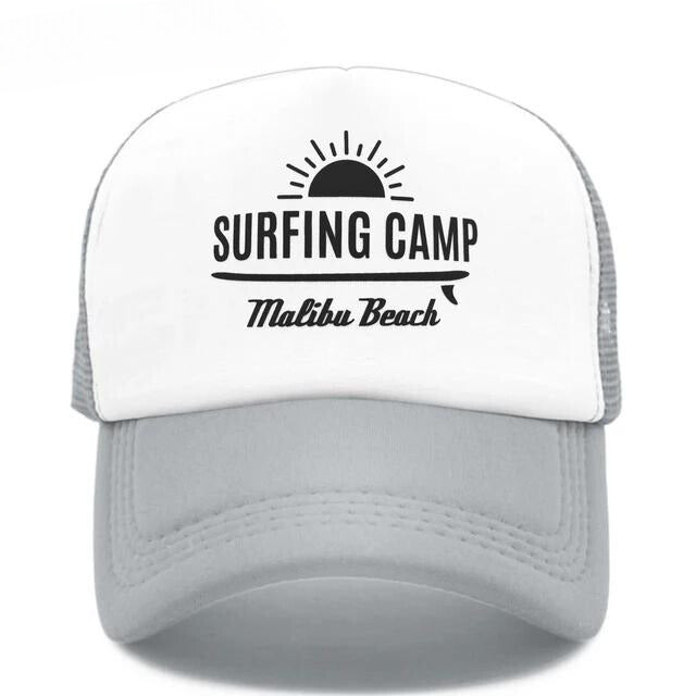 Sunset Beach Surfing Camp Trucker Hat - Gray