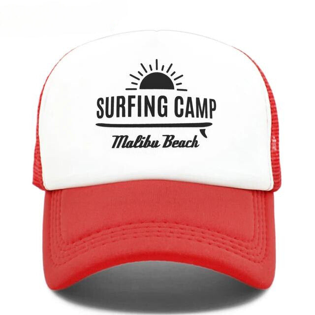 Sunset Beach Surfing Camp Trucker Hat - Red