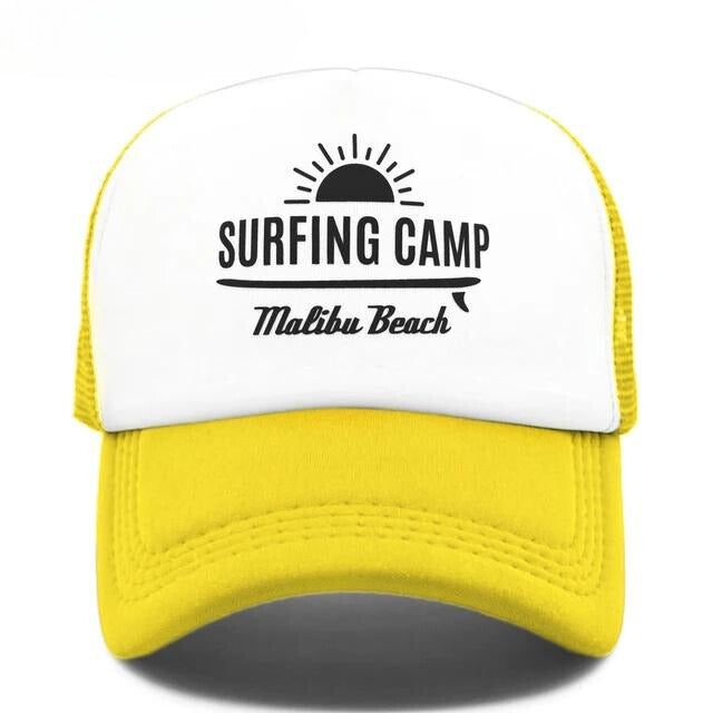 Sunset Beach Surfing Camp Trucker Hat - Yellow