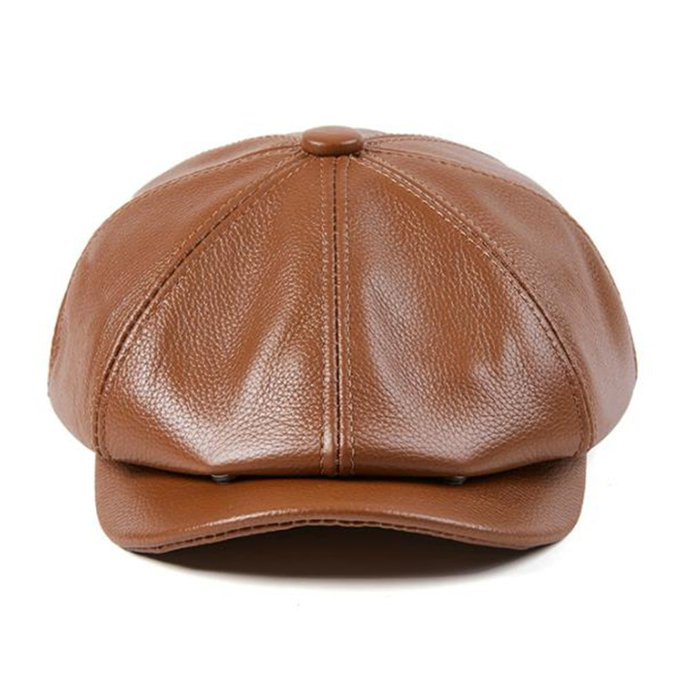 The Legacy Genuine Leather Newsboy Cap front view brwon