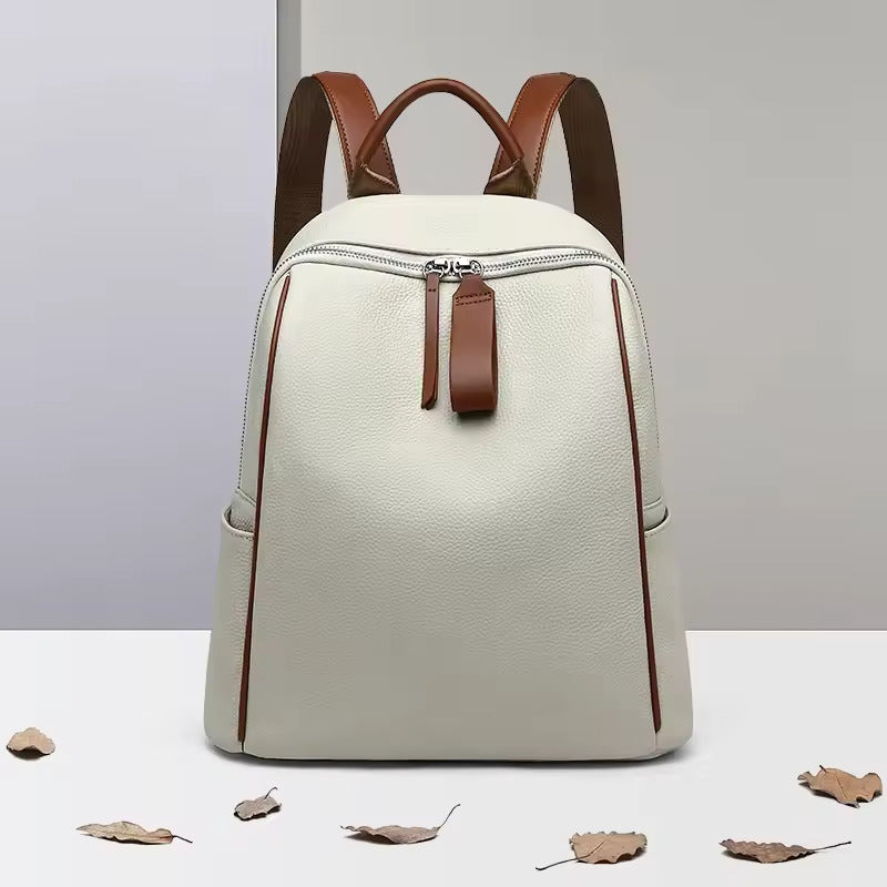 Verona Luxe Genuine Leather Backpack - Beige