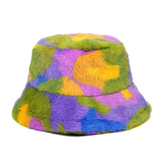 Vibrant Swirl Faux Fur Bucket Hat - Style 3