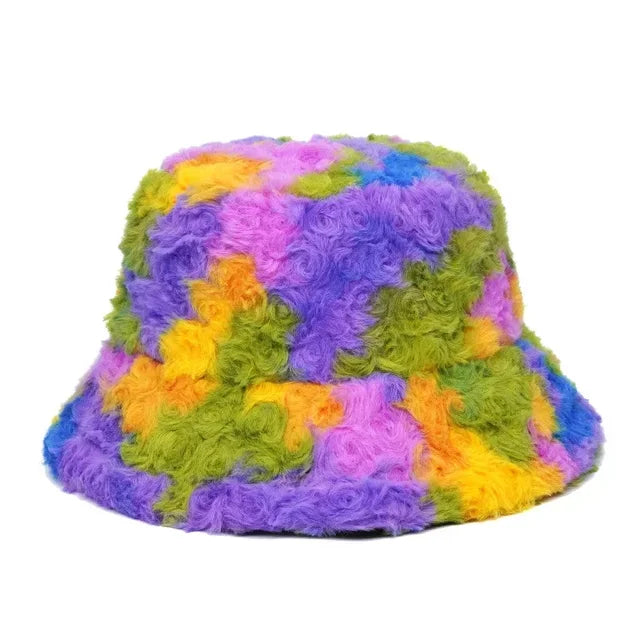 Vibrant Swirl Faux Fur Bucket Hat - Style 4