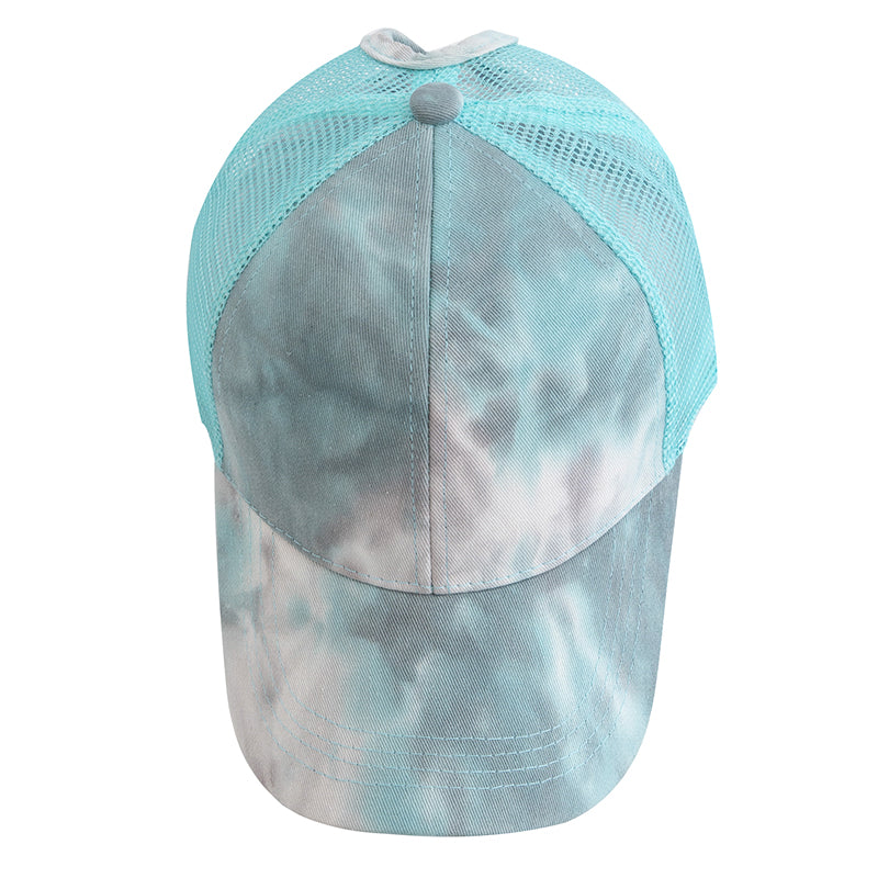 Vibrant Tie-Dye Ponytail Baseball Trucker Hat - Outside Pattern