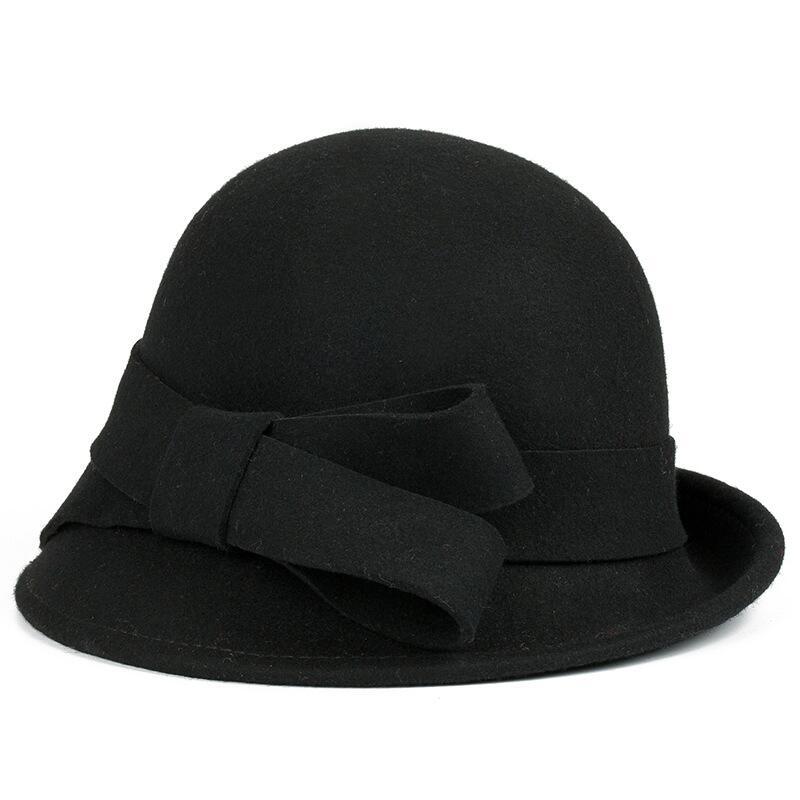 Vintage 1920s Wool Cloche Hat with Bowknot - Black