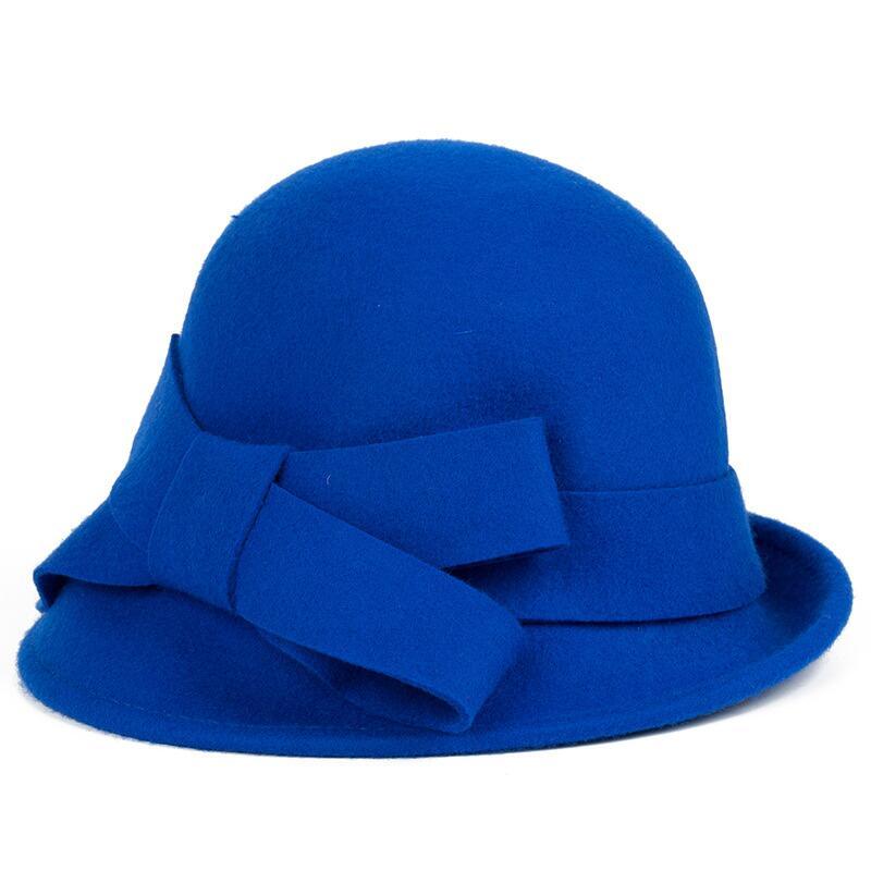 Vintage 1920s Wool Cloche Hat with Bowknot - Blue