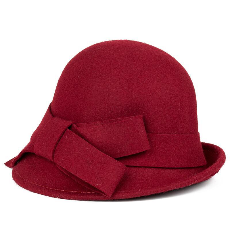Vintage 1920s Wool Cloche Hat with Bowknot - Wine Red