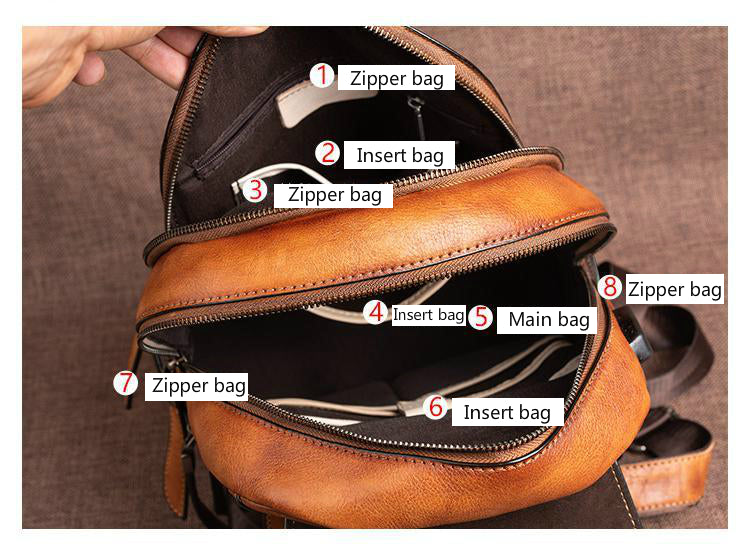 Vintage Embossed Leather Backpack for Women - Brown all options