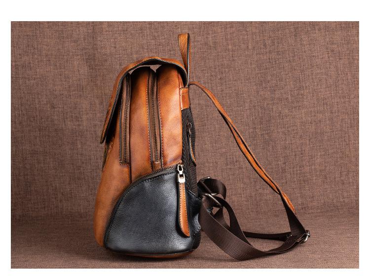 Vintage Embossed Leather Backpack for Women - Side view
