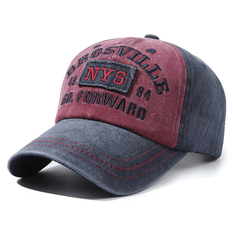 Vintage Style Embroidered Baseball Cap - Navy Blue