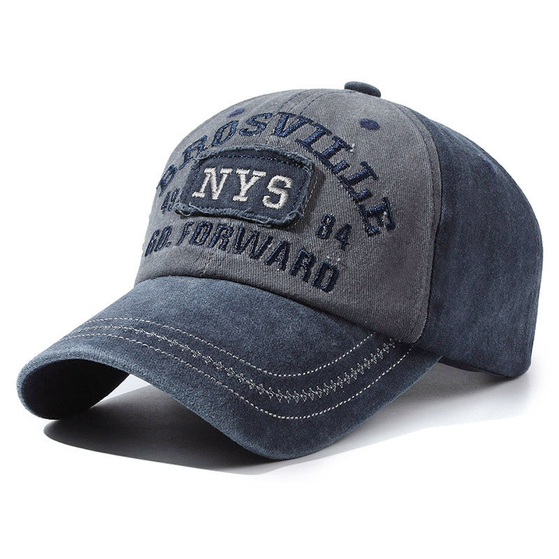 Vintage Style Embroidered Baseball Cap - Navy Blue Gray