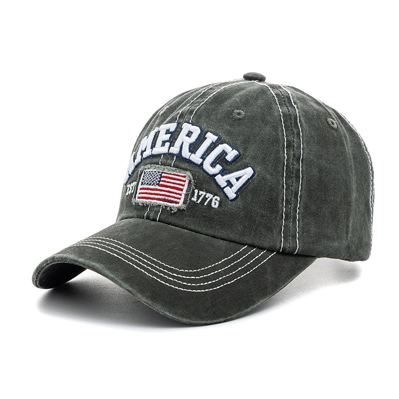 Washed Cotton American Flag Baseball Cap - Army Green