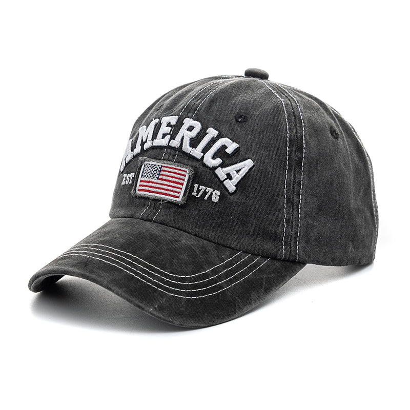 Washed Cotton American Flag Baseball Cap - Black