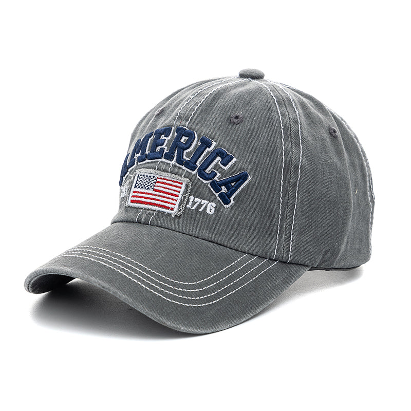 Washed Cotton American Flag Baseball Cap - Gray