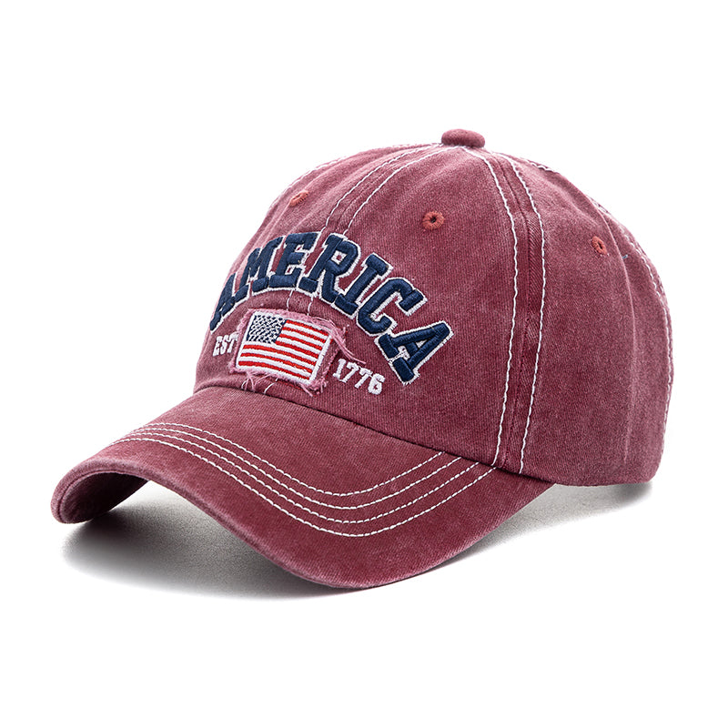 Washed Cotton American Flag Baseball Cap - Red