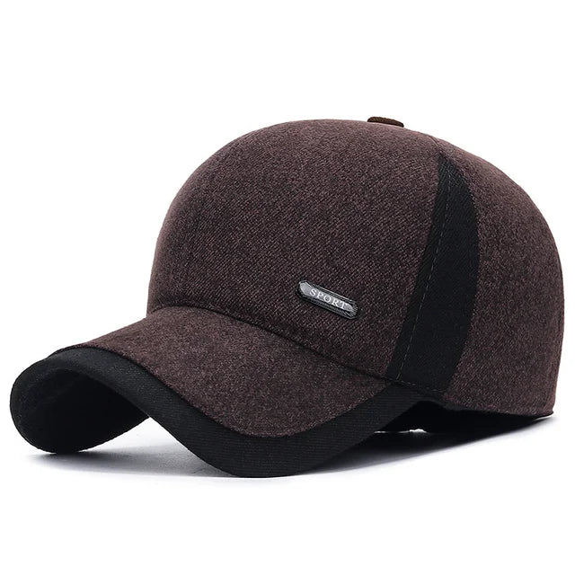 Wool Baseball Cap with Ear Flaps - Brown