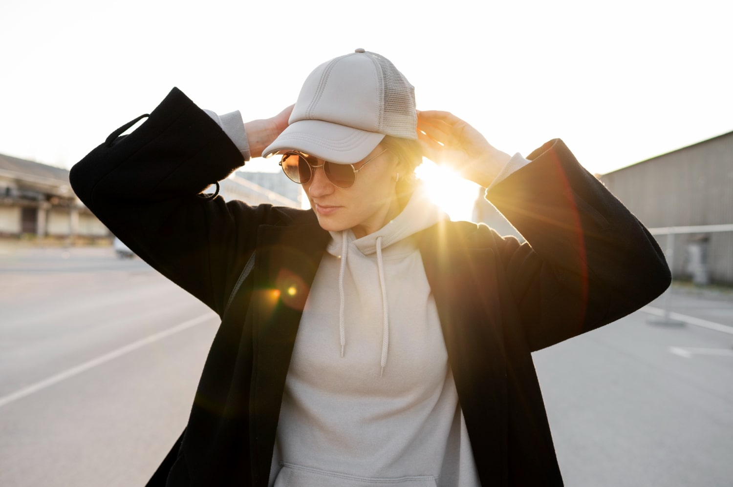 young women wearing a trucker hat