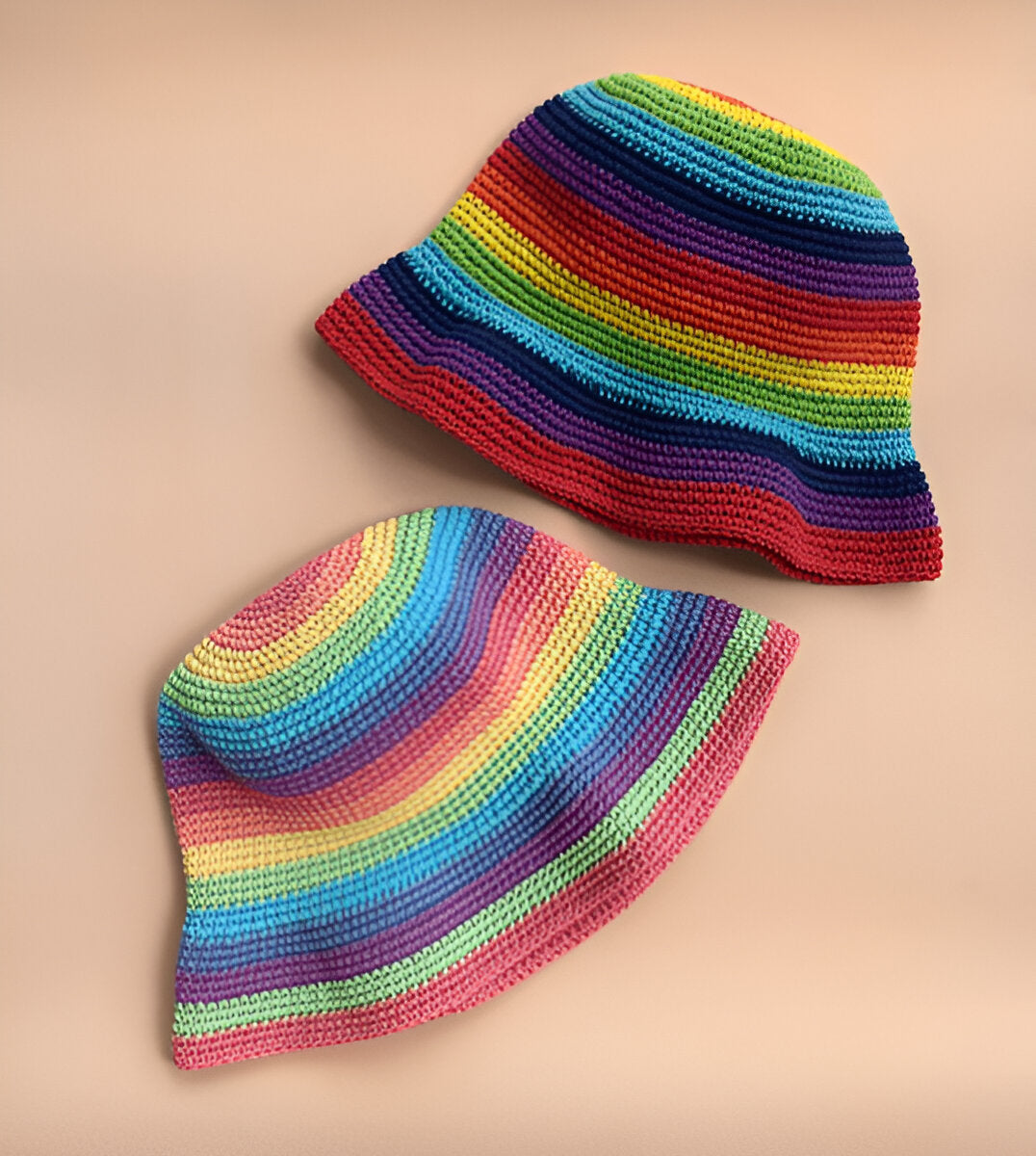 two crochet bucket hats