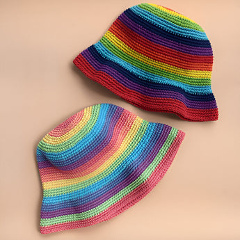 two crochet bucket hats