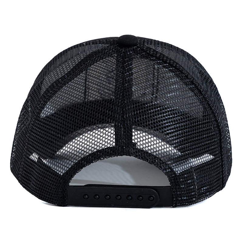 7 Panel Marlin Fish Leather Patch Trucker Hat - Back
