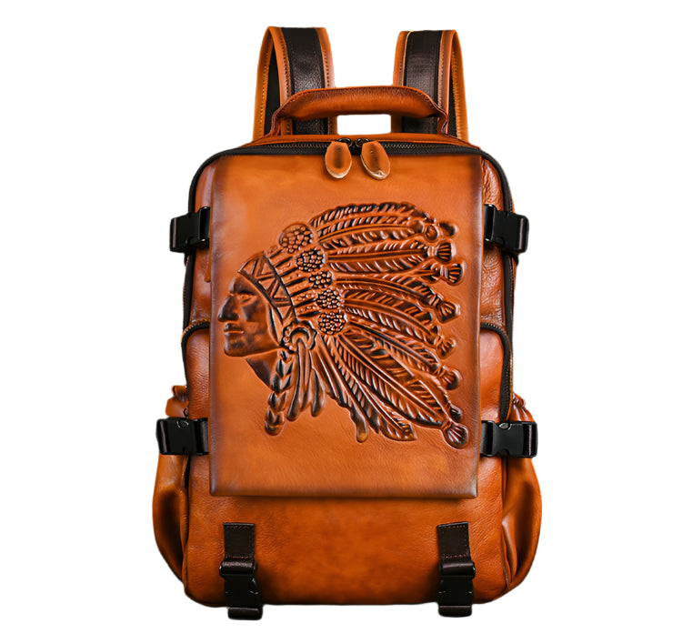 American Cheif Leather Embossed Backpack for Women  - Another in Brown  