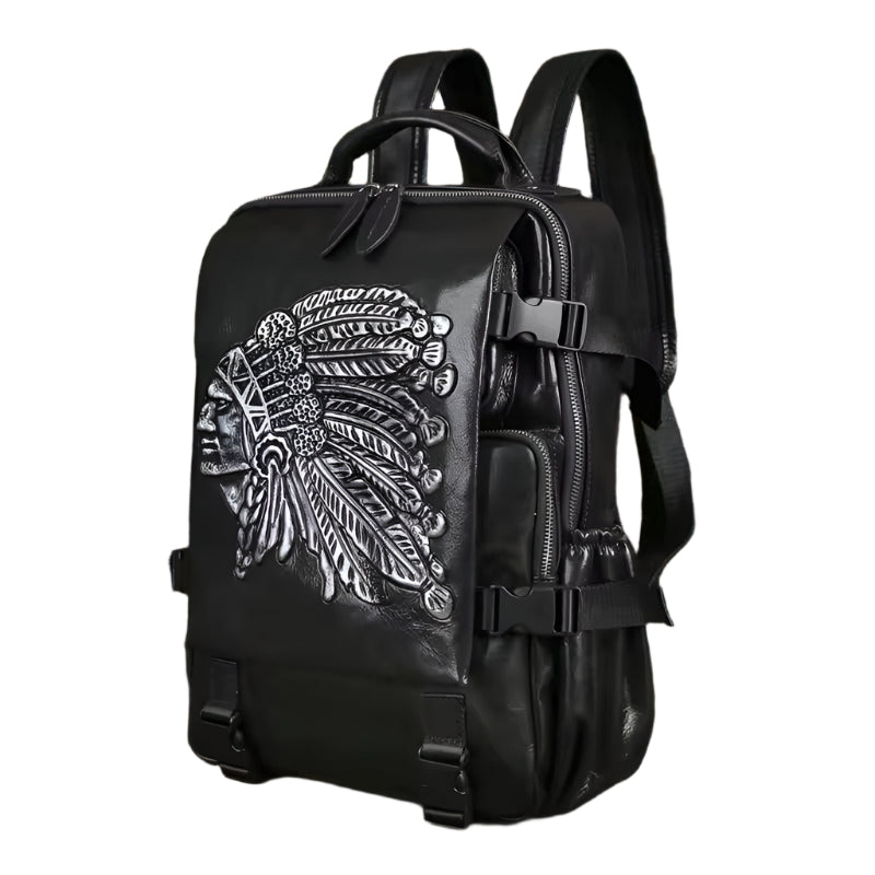 American Cheif Leather Embossed Backpack for Women  - Black