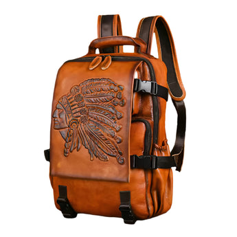 American Cheif Leather Embossed Backpack for Women  - Brown