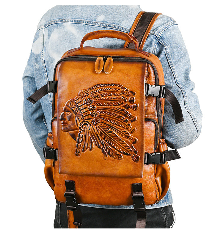 American Cheif Leather Embossed Backpack for Women  - With Model 