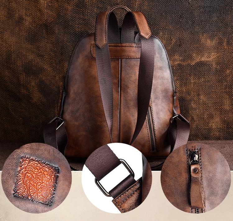 Artisan Craft Vintage Leather Backpack for Women - Back with Feature 