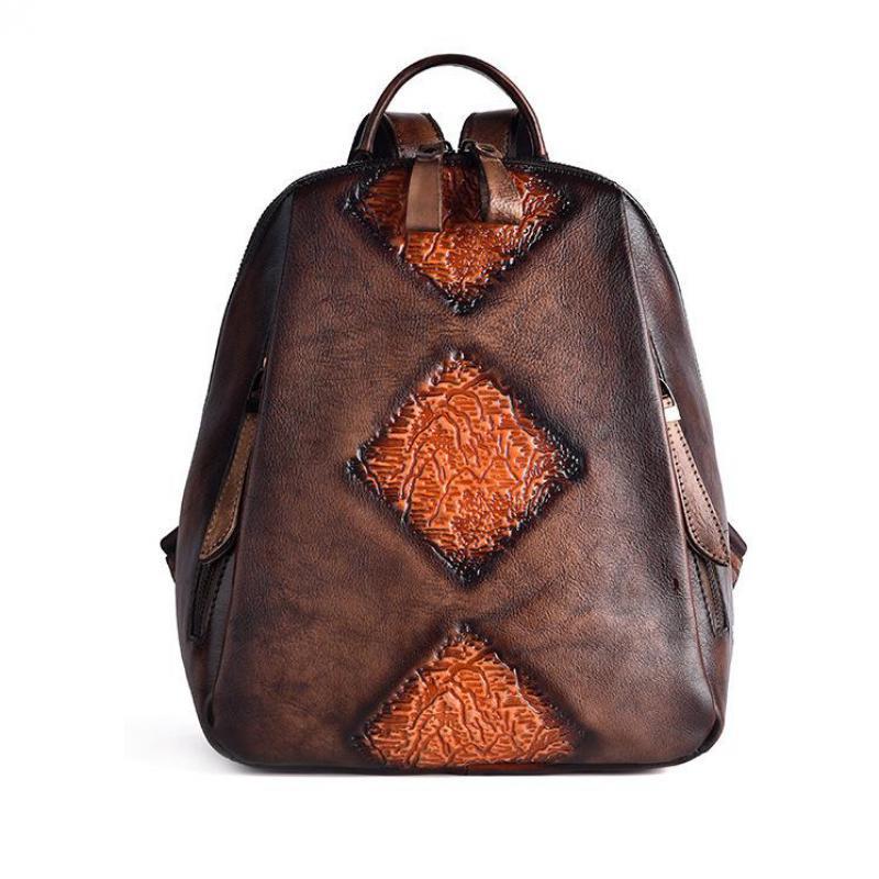 Artisan Craft Vintage Leather Backpack for Women - Coffee