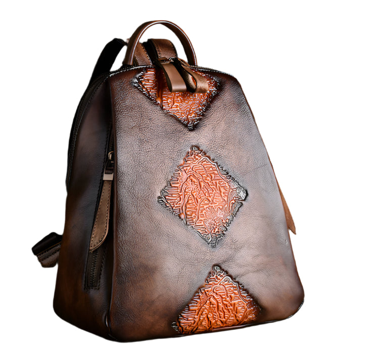 Artisan Craft Vintage Leather Backpack for Women - Coffee 2 