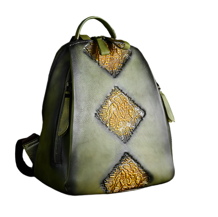Artisan Craft Vintage Leather Backpack for Women - Green