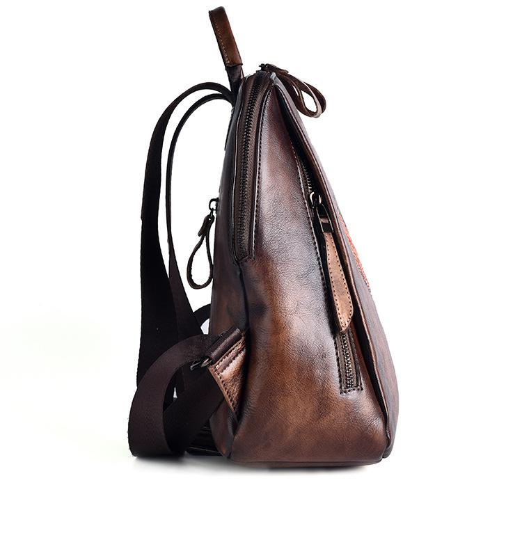 Artisan Craft Vintage Leather Backpack for Women - Side 